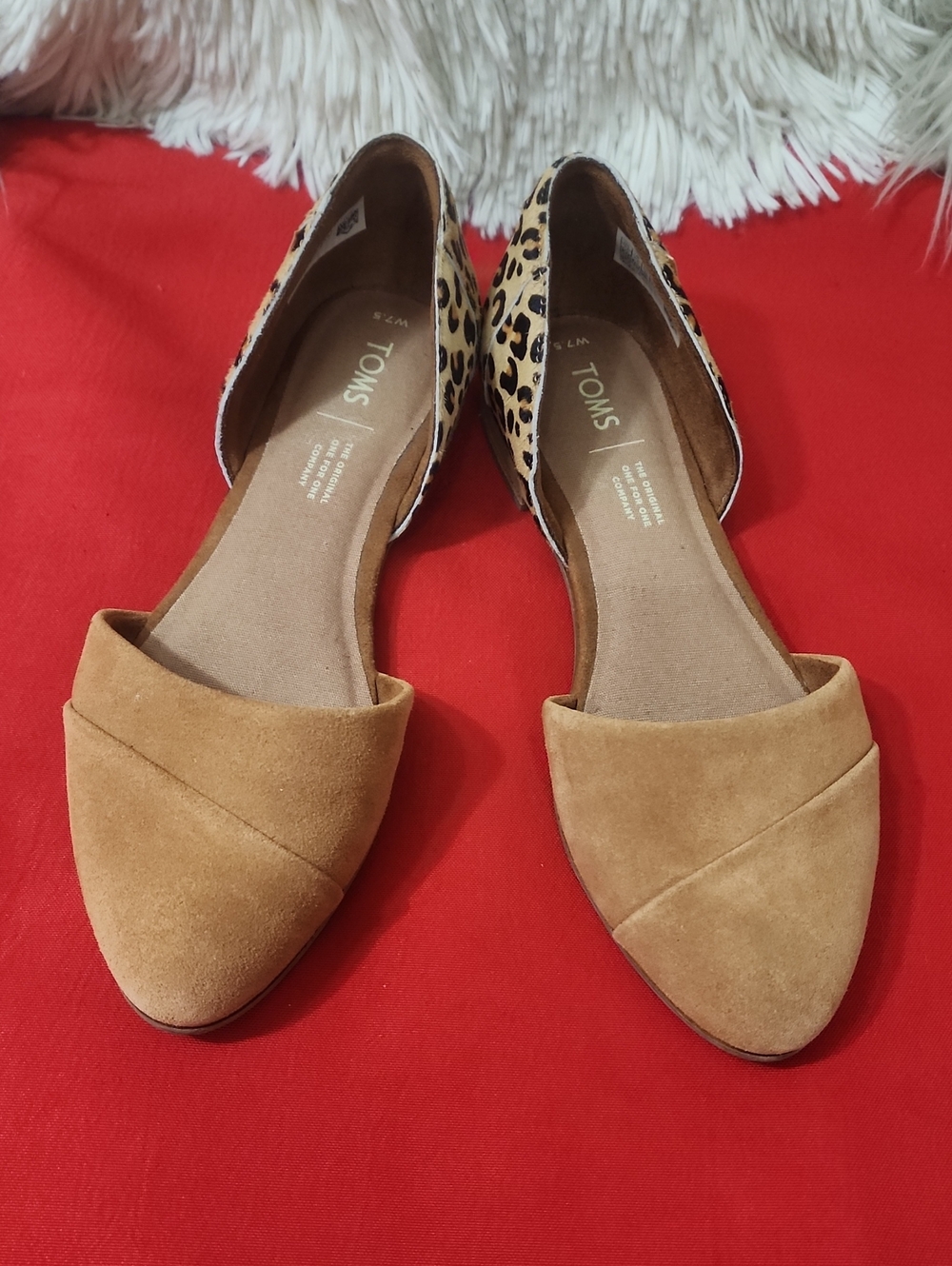 TOMS Jutti Leopard Heel D'Orsay Flats in Tan Suede
